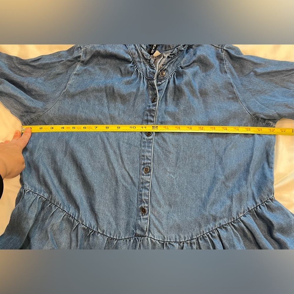 Grace + Karma Long Sleeve Blue Denim Pleated Front Dress Size M - Picture 9 of 11